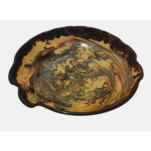 11" Spanish Pottery Swirl Hand Painted Bowl Glazed ARTSY Salad Nuts Candy Decor - Picture 5 of 16